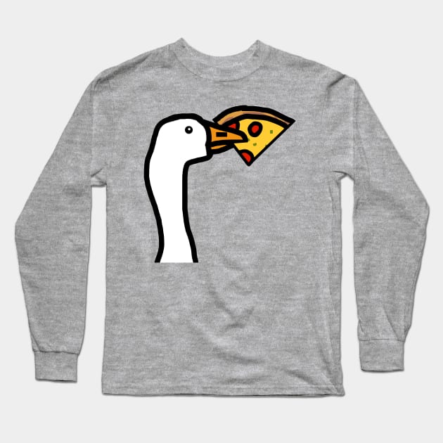 Portrait of a Gaming Goose Stealing Pizza Long Sleeve T-Shirt by ellenhenryart